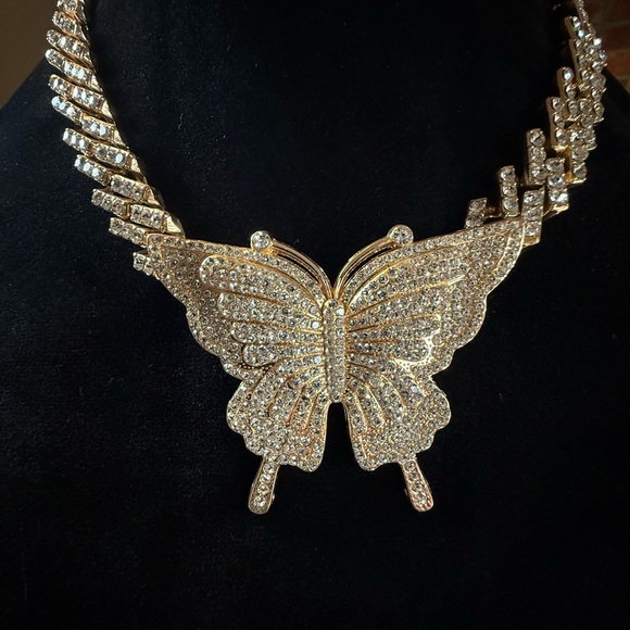 Big butterfly choker pendant, diamond encrusted, 
Cuban link chain hip hop - Picture 3 of 13